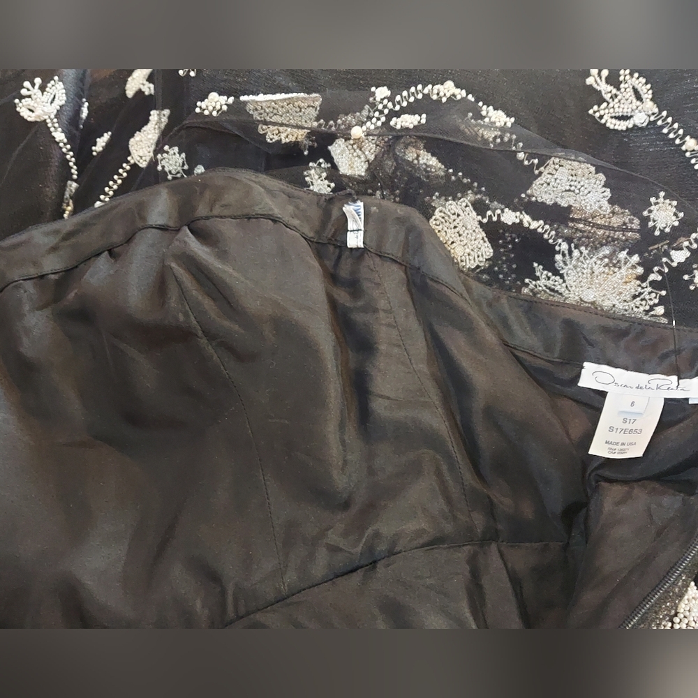 $7,900 OSCAR DE LA RENTA EXCL FLORAL EMBROID BLACK TULLE SILK MIDI DRESS 6 M - Picture 10 of 16